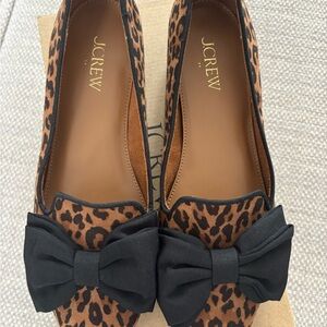 J. Crew Animal Print Loafers with Black Bow